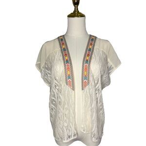 Flying Tomato Short Sleeve Lace kimono Cardigan Women’s Small